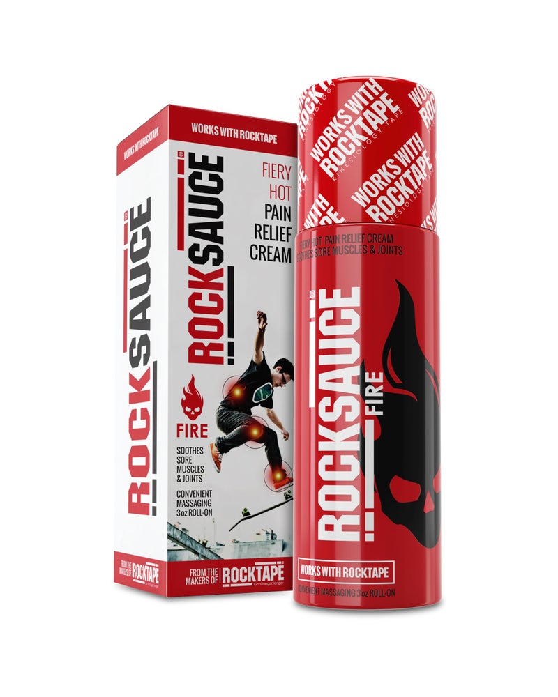 ROCKTAPE RockSauce Fire, 3 oz Roll-On - Easy to use Pain Relief Cream - Capsaicin & Menthol Formula Relieves Muscle & Joint Pain - Works w/ RockTape - No-Mess Applicator - Dye-Free, Won't Stain Clothes - Image 1